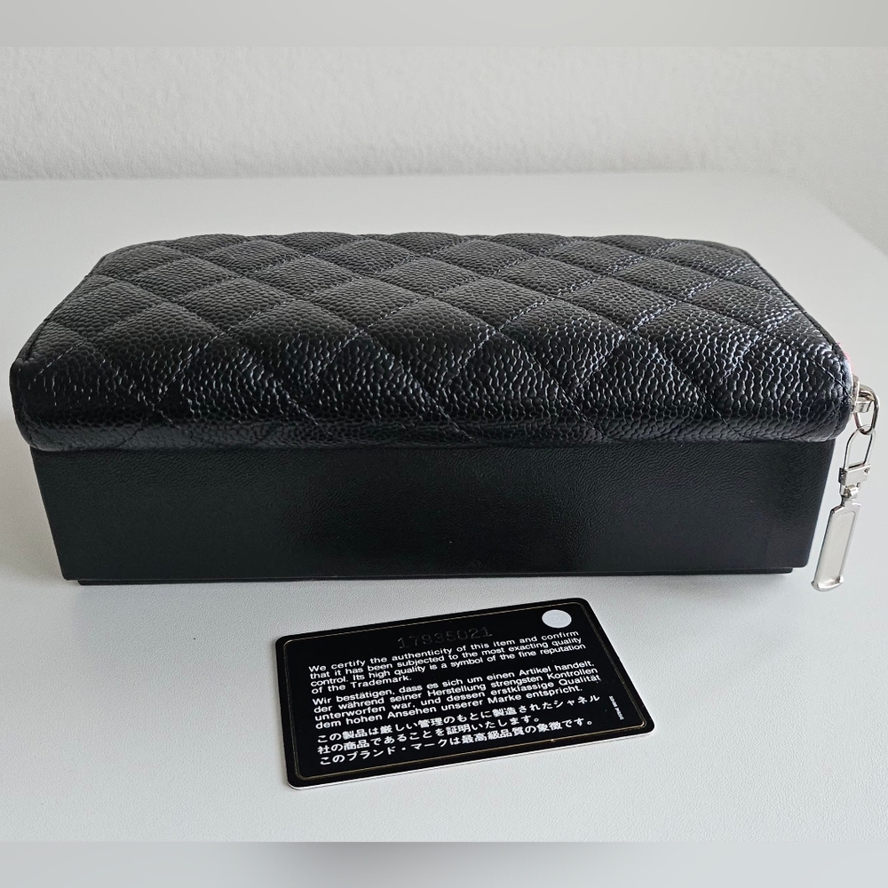 Chanel Black Caviar Quilted Gusset Zip Around Long Wallet - Picture 3 of 16